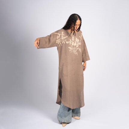 كافتان من الكتان الطبيعى مرسوم بكلور